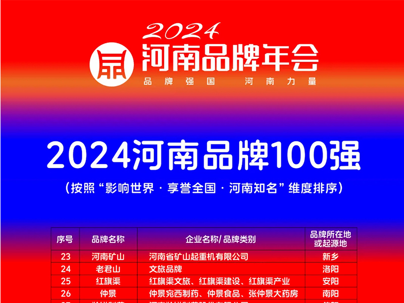 穩(wěn)居百強(qiáng)，行業(yè)引 領(lǐng)｜河南礦山榮登“河南品牌100強(qiáng)”榜單